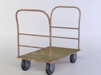 Trolley metal hand cart with wheels Low-poly 3D model