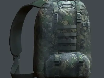 Backpack military combat Black baggage Low-poly Low-poly 3D model 9