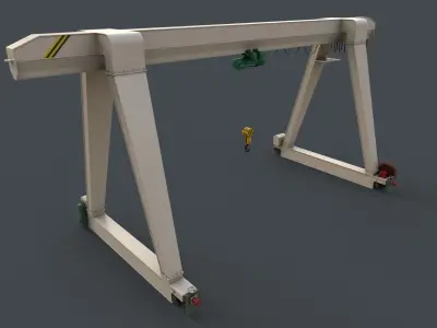 PBR Single Girder Gantry Crane V1 - WHITE Low-poly 3D model