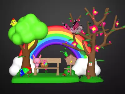 3D Spring Icons Set Low-poly 3D model