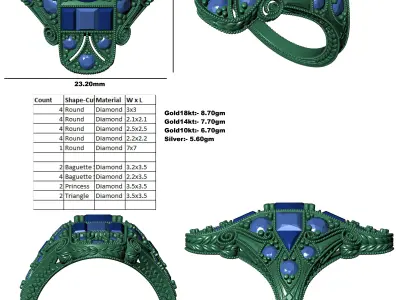 Antique Art Deco Diamond Ring 3D print model