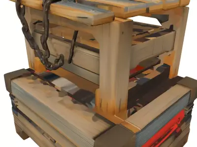 Stacked Wooden Crates with Chain Low-poly 3D model