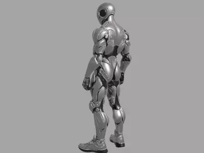 Polished Silver Muscular Humanoid Robot 3D model