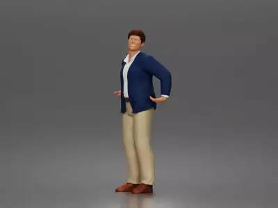 Businessman Character Standing Pose in Casual Suit and Shoes 3D print model
