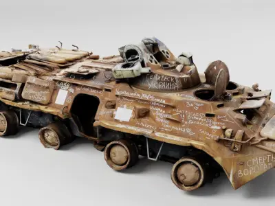 Destroyed BTR-80 wheeled amphibious armoured personnel carrier 3D model purchase