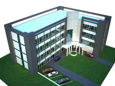 pradesign office building with cars parked Free 3D model