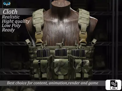 Modern Tactical Chest Rig - Multicam Camouflage Low-poly 3D model