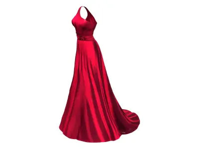 One Shoulder Gown Dress with Train Low-poly 3D model