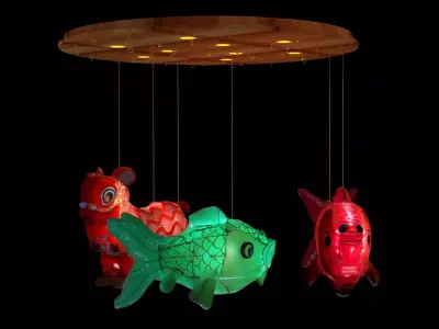 Chinese fish  lantern with lion dance costume 3D model