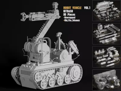Robot vehicle kitbash Low-poly 3D model