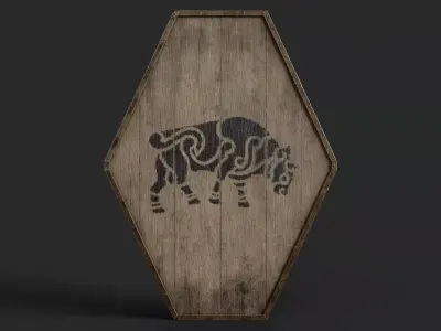 Slavic diamond-shaped shield painted bull symbol Low-poly 3D model
