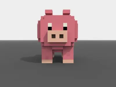 Voxel Pig Low-poly 3D model