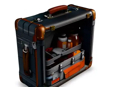 Vintage Travel Suitcase with Accessories Low-poly 3D model