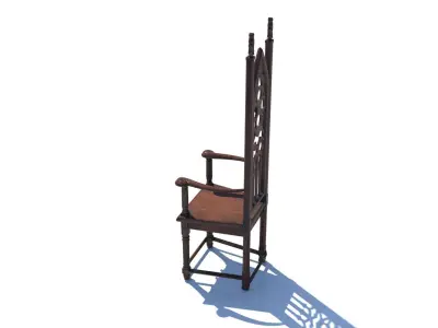 Gothic Throne Chair   Medieval Wooden Armchair PBR 3D model