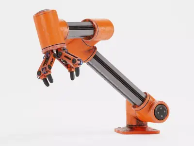 Robotic Arm with 4-Finger Gripper and Worn Finish - V5 Rigged 3D model