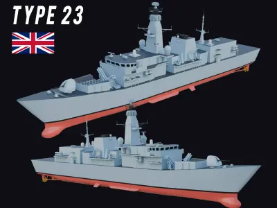 Type 23 frigate Low-poly 3D model