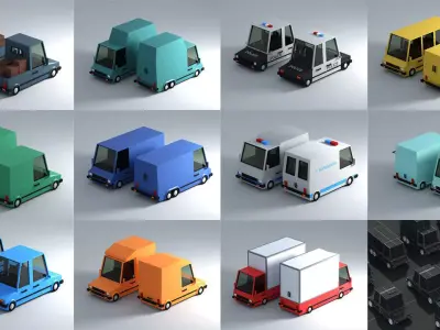 Cartoon Low Poly Cars Pack 3D model