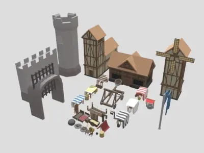  Low Poly Medieval Castle Pack 3D model