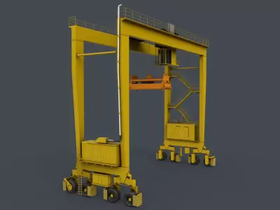 PBR Rubber Tyred Gantry Crane RTG V1 - Yellow Light Low-poly 3D model