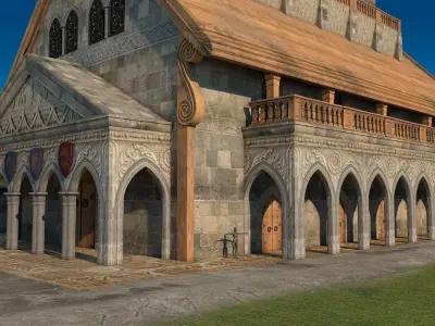 medieval castle Low-poly 3D model 9