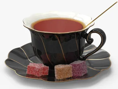 Porcelain Tea Cup with Saucer and Gumdrops Multicolor 3D model
