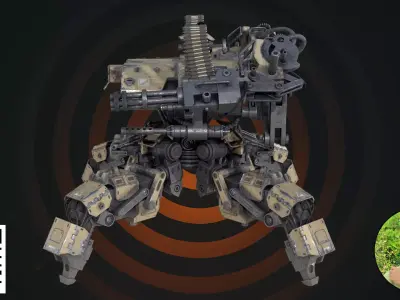 Heavy Quadrupedal Combat Mech - Dual Minigun Edition 3D model purchase