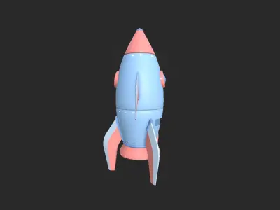 Cartoon Spaceship 03 Pink Blue - Spacecraft Vehicle SciFi Low-poly 3D model