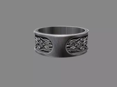 Ornate floral Damask patterned wedding ring 3D print model