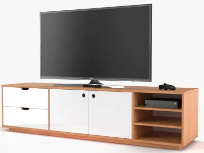  Flat Screen TV with Game Console on Storage Unit White 
