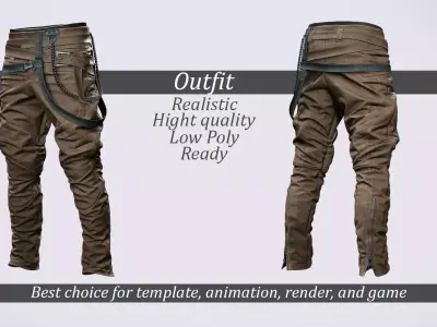 Brown Tactical Pants with Straps - Game-Ready 3D Clothing Low-poly 3D model