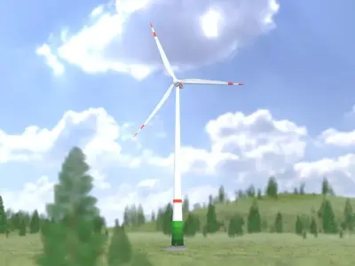 Wind turbine E1 H-160 RD 138m Animation and Foundation Low-poly 3D model