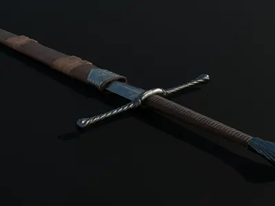 Bastard Sword Low-poly 3D model 2