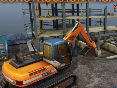 Construction Pack - Crane - Digger and Props - low poly Low-poly 3D model