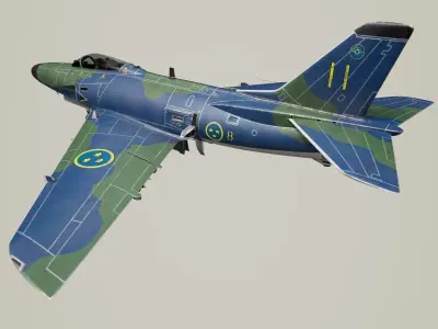 Saab J32 Lansen Low-poly 3D model