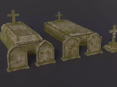 Graveyard Tombs and Tombstones Low-Poly 3d models Low-poly 3D model
