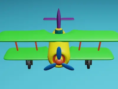 Cartoon airplane 3d model with green with red cute kids 3D model