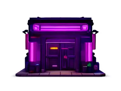 Cyberpunk Neon Shop LowPoly Game Asset Low-poly 3D model