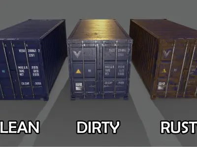 PBR 20 ft Shipping Cargo Container Version 2 - Blue Dark Low-poly 3D model
