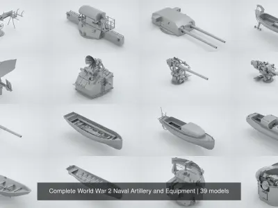 Complete World War 2 Naval Artillery and Equipment 3D Model Pack