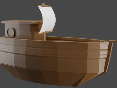 Ship Model wooden boat with sails Low-poly 3D model