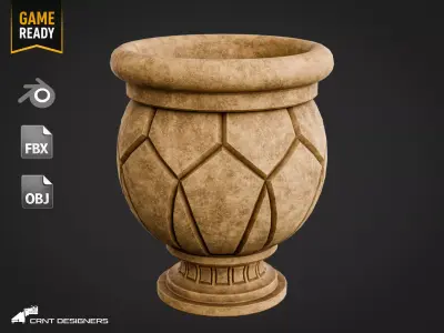 Ancient Stone Urn Vase Low-poly 3D model