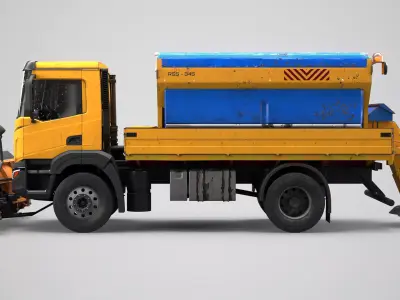 Aged Snow Plow Truck  Winter Service Vehicle with Plow Low-poly 3D model