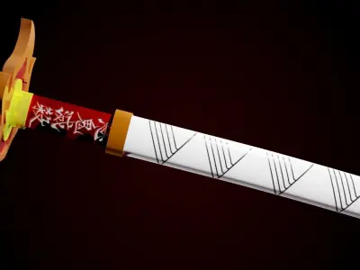 Kyojuro Rengoku Red-Orange Sword Low-poly 3D model