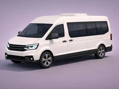 Low Poly Minibus Modern Vehicle Model PBR Texture Low-poly 3D model