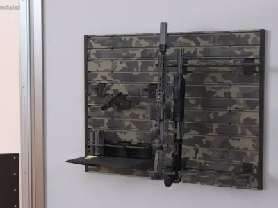 Gun Rack Woodland Camouflage with Weapons 3D model purchase