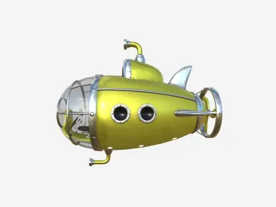 Submarine Cartoon A04 Yellow Metal - Sub Watercraft Vehicle Low-poly 3D model