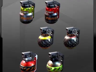 5 SF Grenades Low-poly 3D model