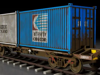 Indian Railways BLC Container Flat Wagon Low-poly 3D model
