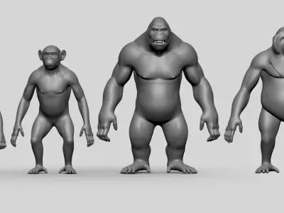 Primate Pack BaseMesh Monkey Chimp Gorilla Orangutan Free low-poly 3D model