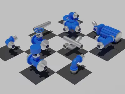 Seamless Tiled Water Facility Objects Low-poly 3D model